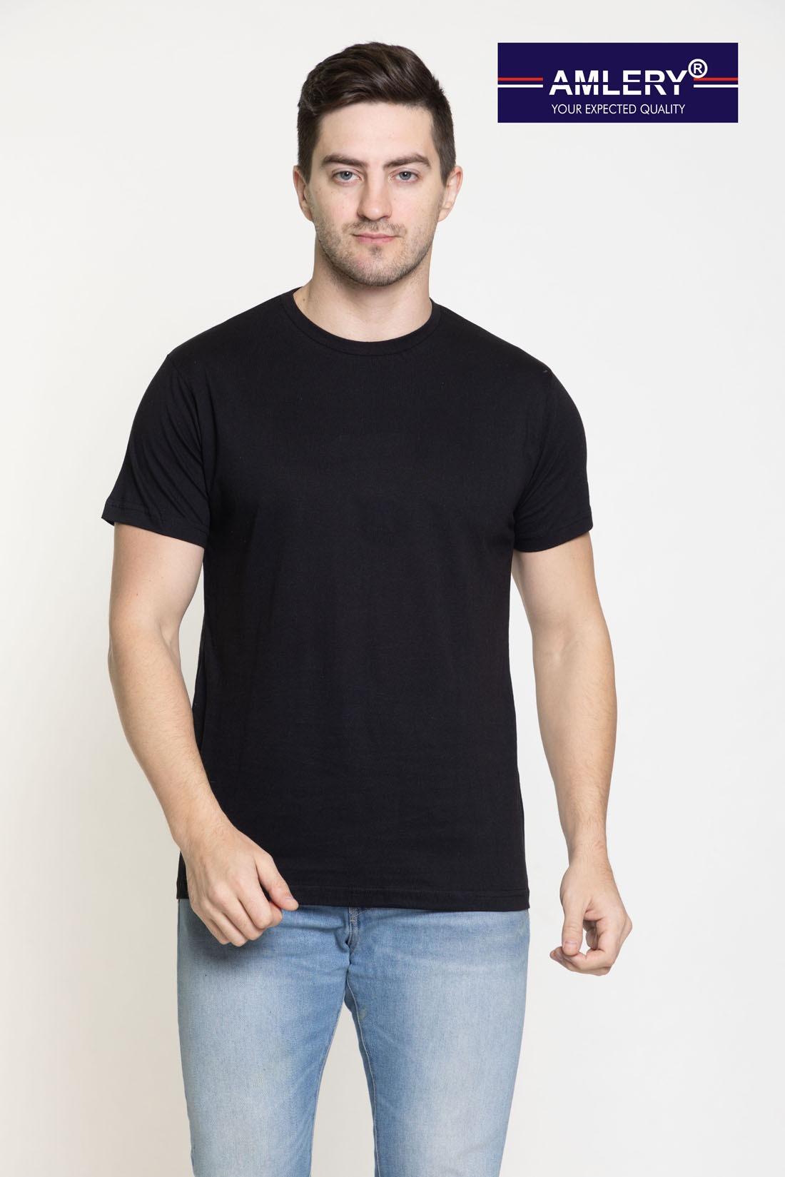 Men Solid Round Neck Black T-Shirt