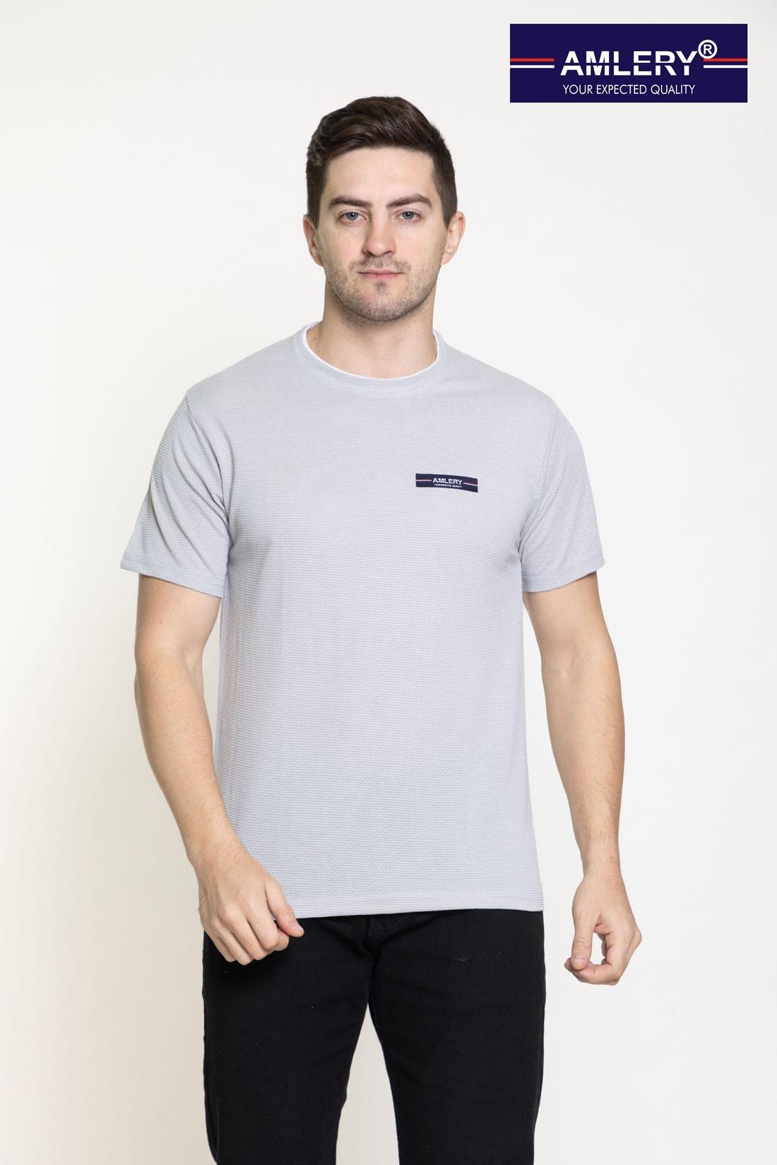 Men Solid Round Neck Plain Light Grey T-Shirt