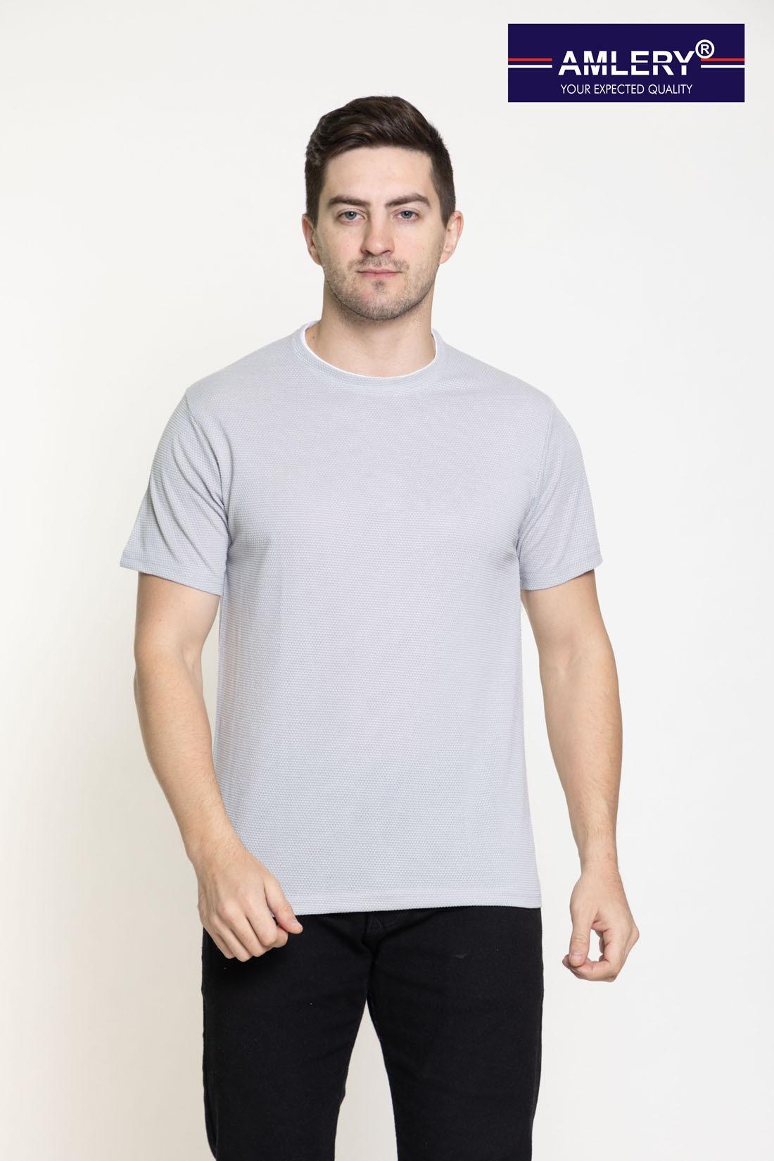 Men Round Neck Plain Light Grey T-Shirt