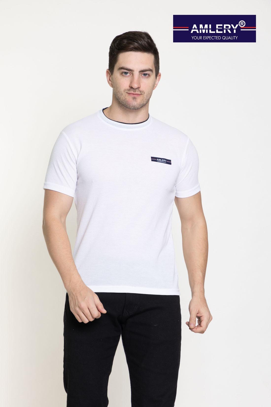 Men Solid Crew Neck Short Sleeve POPcorn White T-Shirt